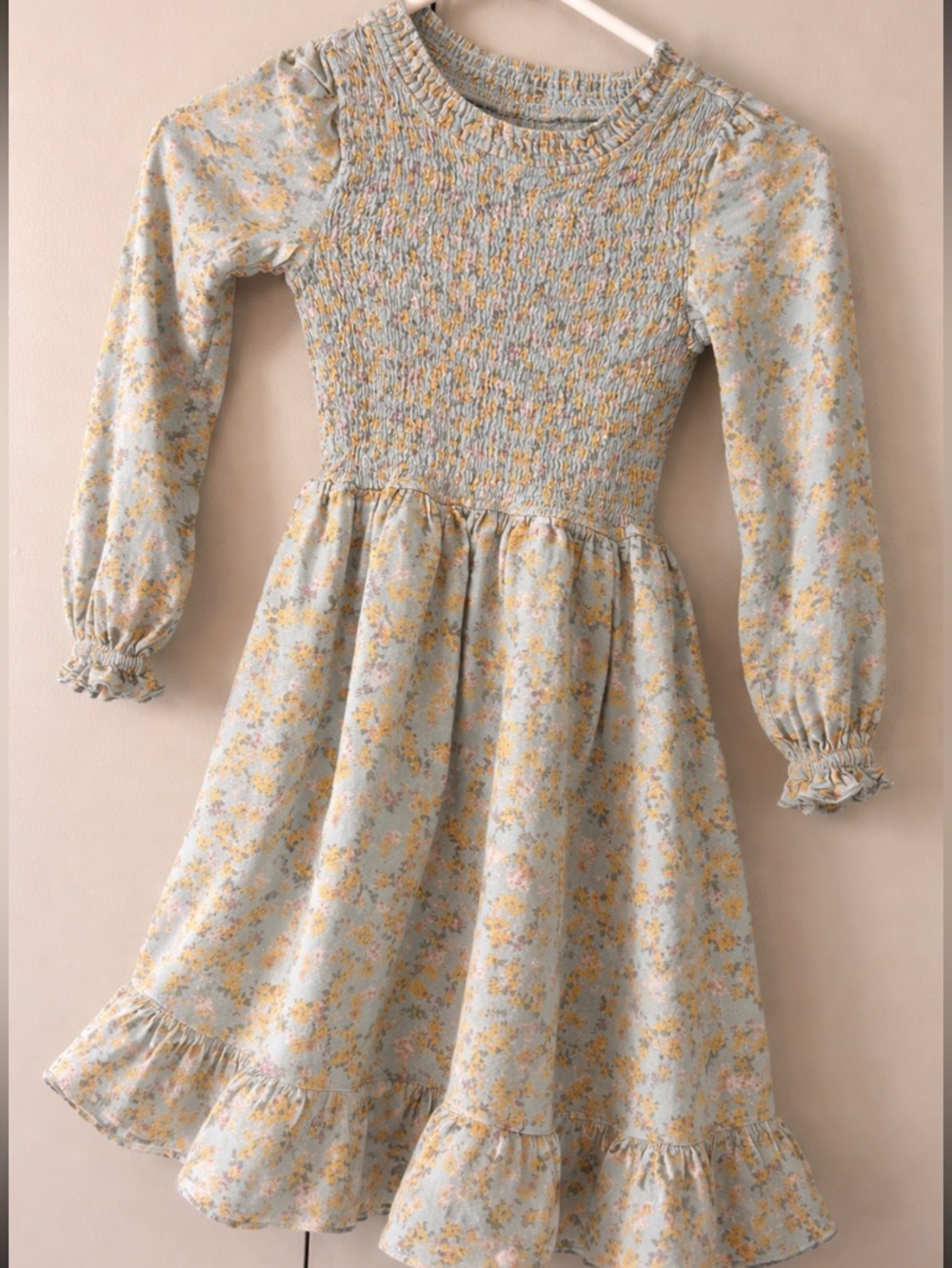 Biscotti Girls size 7 Light Blue Floral Smocked Midi Dress Youth Spring